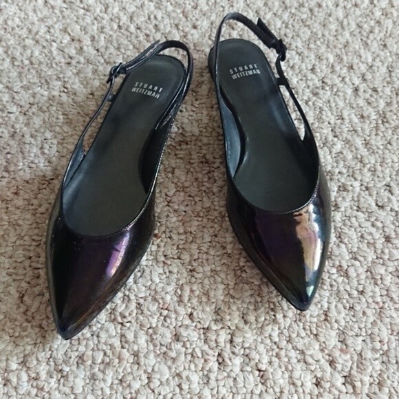 Stuart Weitzman black holographic patent leather slingback flats size 7.5 N - Picture 5 of 12